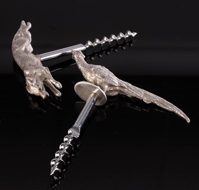 Lot 80 - Two novelty silver corkscrews, one modelled as...