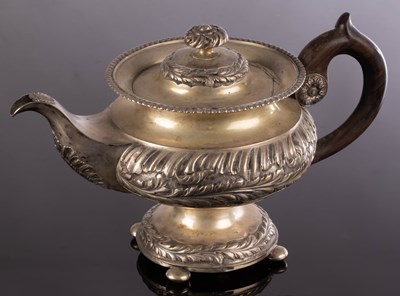 Lot 90 - A Romanian white metal teapot with spiral...