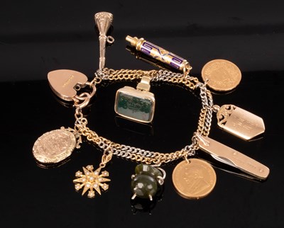 Lot 202 - A charm bracelet with 9ct yellow gold...