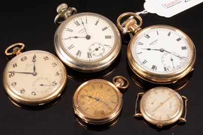 Lot 224 - Three pocket watches, a lady's watch and a...