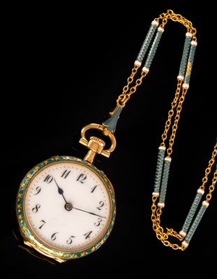 Lot 230 - An 18k gold and enamel cased pocket watch, the...