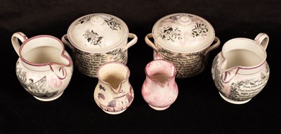 Lot 290 - Six items of pink Sunderland lustre ware,...