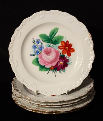 Lot 299 - Six Meissen flower painted plates, circa 1880,...