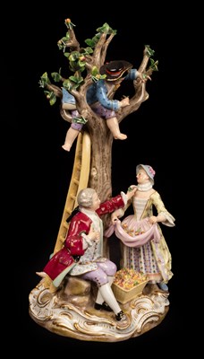 Lot 301 - A Meissen group depicting apple pickers, late...