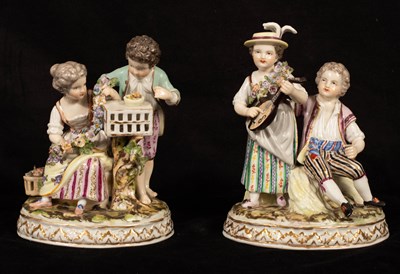 Lot 302 - Two Meissen style figure groups, late 19th...