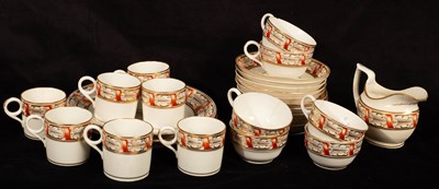 Lot 304 - An English part tea service painted in orange...