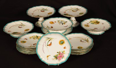 Lot 307 - An English part dessert service decorated...