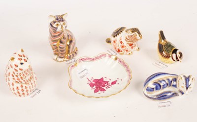 Lot 314 - Five Royal crown Derby paperweights and a...