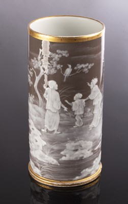 Lot 321 - A French porcelain pâte-sur-pâte cylindrical...