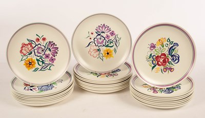 Lot 334 - Poole Pottery, twenty-five floral plates, 25cm...