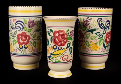 Lot 337 - Poole Pottery, a near pair of floral vases,...