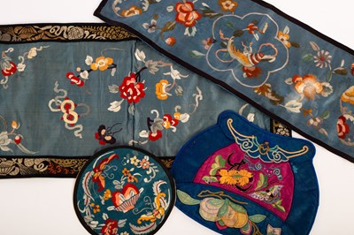 Lot 379 - Four Chinese silk embroidered panels, early...