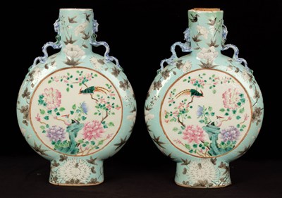 Lot 395 - A pair of Chinese famille rose porcelain moon...