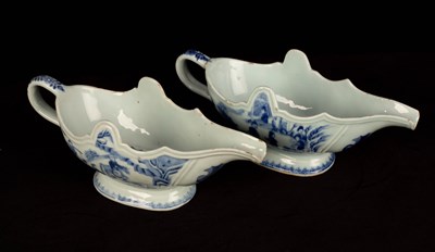 Lot 402 - Two Chinese blue and white porcelain gravy...