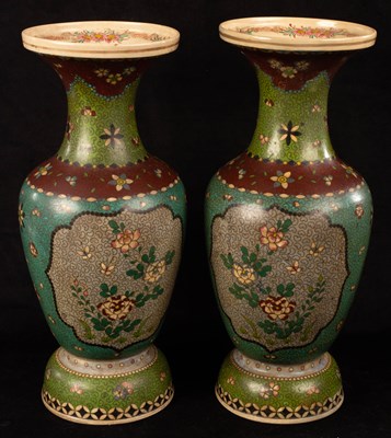 Lot 408 - A pair of Japanese cloisonné style pottery...