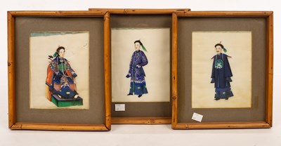 Lot 423 - Six Chinese rice paper paintings of Mandarins,...