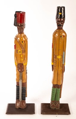 Lot 464 - Two wooden carved and painted military figures,...