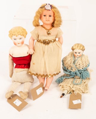 Lot 509 - Two bisque head dolls and a wax head doll