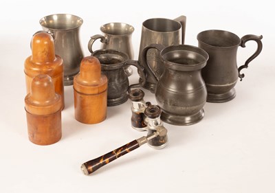 Lot 520 - A pair of opera glasses, three treen bottle...