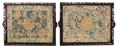 Lot 527 - A pair of late 19th Century needlework floral...