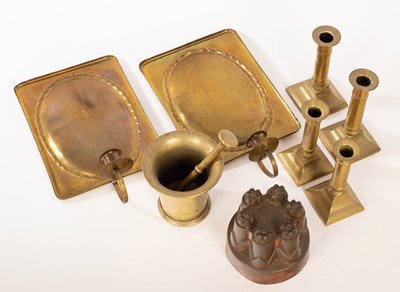 Lot 547 - A pair of brass candle sconce reflectors,...