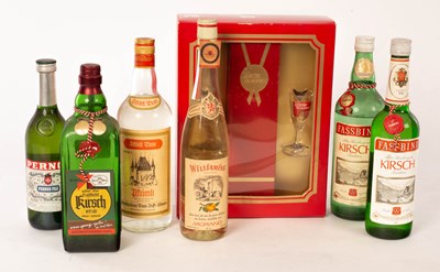 Lot 663 - Spirits; seven bottles including Kirsch,...