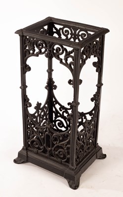 Lot 700 - A cast iron stick stand, pierced decoration to...