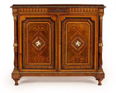 Lot 716 - A late Victorian marquetry inlaid side cabinet,...