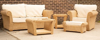 Lot 732 - A wicker two-seater sofa, an armchair, two...