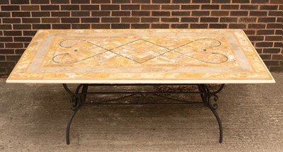 Lot 736 - An inlaid stone top table on metal support, by...