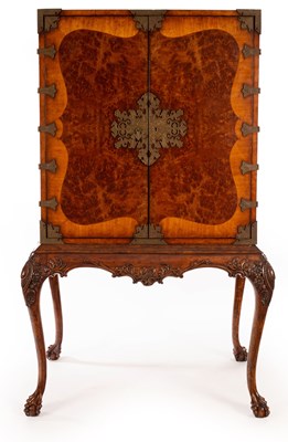 Lot 743 - A Queen Anne style burl inlaid cabinet on...