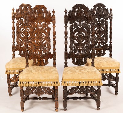 Lot 748 - Four 17th Century style oak hall chairs with...