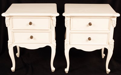 Lot 754 - A pair of painted bedside tables, each fitted...