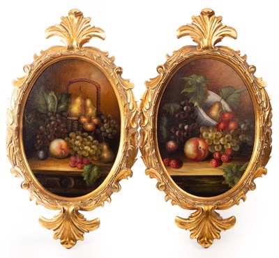 Lot 762 - Still Life of Fruit/a pair, oval/oil on canvas,...