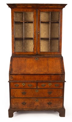 Lot 837 - A mid 18th Century walnut bureau bookcase with...