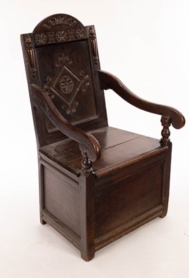 Lot 871 - A 17th Century oak wainscot chair with...