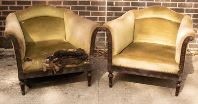 Lot 885 - A pair of deep seated armchairs, circa 1900,...