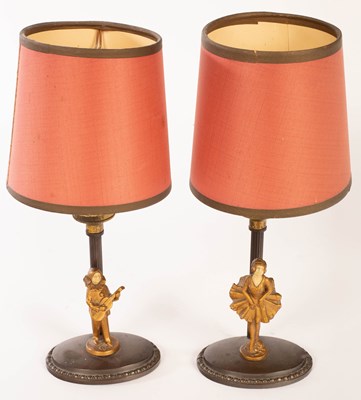 Lot 919 - A pair of oxidized candlestick table lights,...