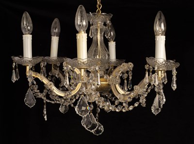 Lot 923 - A six-light chandelier with baluster central...