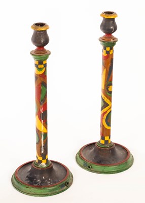 Lot 931 - A pair of painted and decorated turned wood...