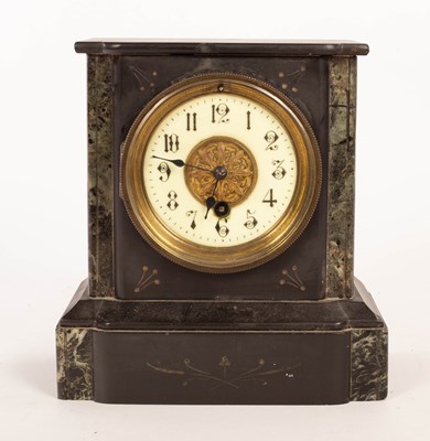 Lot 944 - A 19th Century black slate mantel clock with...