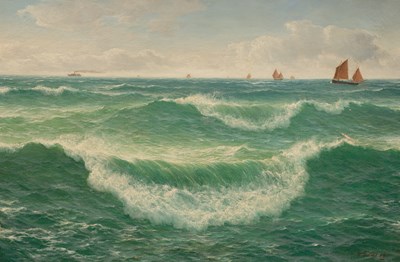 Lot 1135 - David James (1854-1904)/Fishing Boats Going...