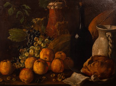 Lot 1144 - 19th Century/Still Life/fruit and jugs on a...