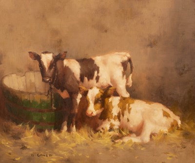 Lot 1146 - David Gauld RSA (1865-1936)/Calves/oil on...