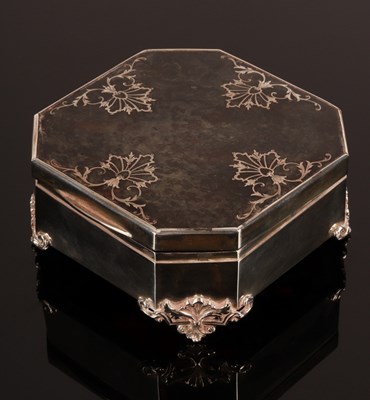 Lot 34 - A square silver trinket box with canted...