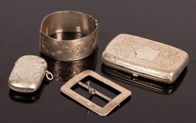 Lot 44 - An engraved silver vesta case, Birmingham 1901,...