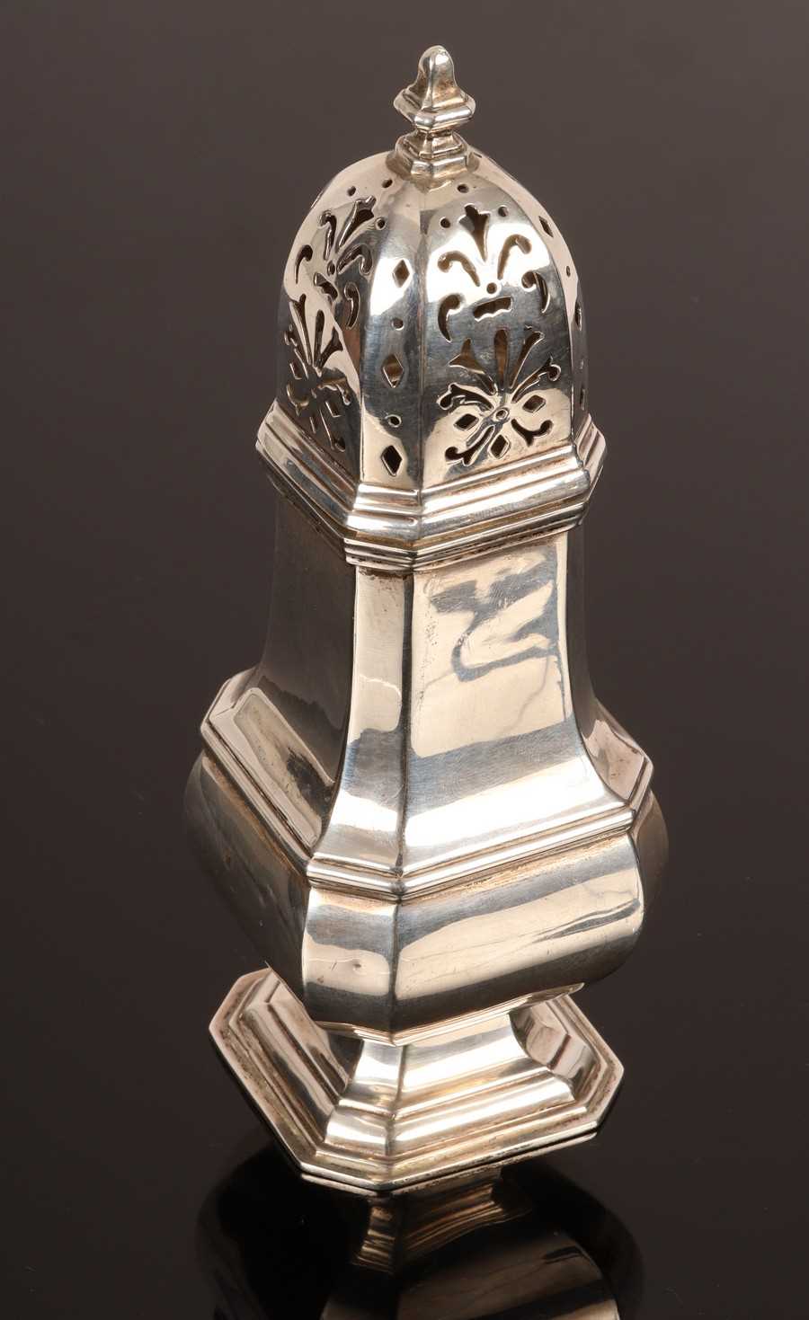 Lot 104 - A silver sugar caster, Adie Bros.,