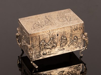 Lot 166 - A Continental white metal casket, the hinged...