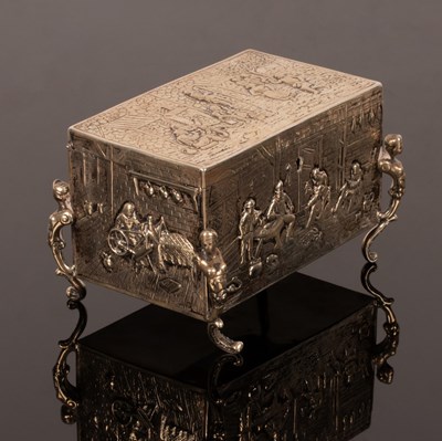 Lot 166 - A Continental white metal casket, the hinged...