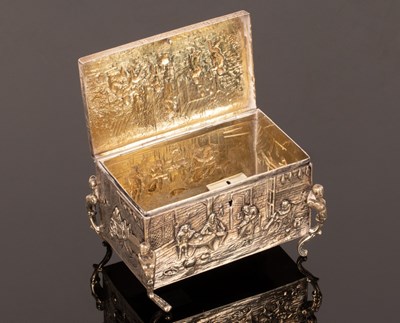 Lot 166 - A Continental white metal casket, the hinged...